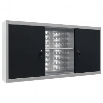 Dulap de perete pentru unelte gri & negru metal stil industrial - Img 1