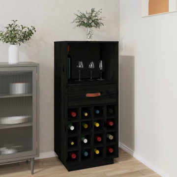 Dulap de vinuri, negru, 45x34x100 cm, lemn masiv de pin - Img 1