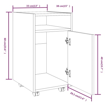 Dulap lateral cu roți gri sonoma 33x38x60 cm lemn prelucrat - Img 7
