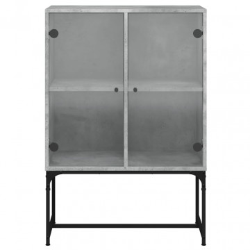 Dulap lateral cu uși din sticlă, gri beton, 69x37x100 cm - Img 5