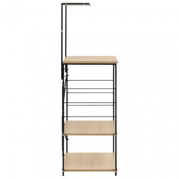 Dulap microunde, negru/stejar 60x39,6x123 cm lemn prelucrat - Img 4