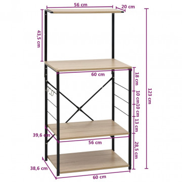 Dulap microunde, negru/stejar 60x39,6x123 cm lemn prelucrat - Img 7