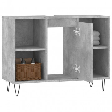 Dulap pentru baie, gri beton, 80x33x60 cm, lemn compozit - Img 4