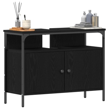 Dulap pentru chiuvetă de baie Negru Stejar 80x30x60 cm Lemn stratificat - Img 3