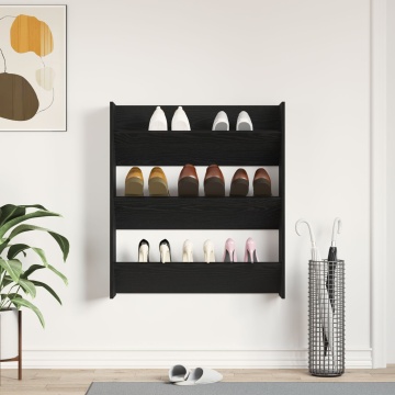 Dulap pentru pantofi Negru Stejar 80x18x90 cm Lemn prelucrat - Img 4