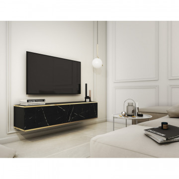 Dulap TV Bari BA01 negru - marmura regala neagra 135 cm 2D - Img 3