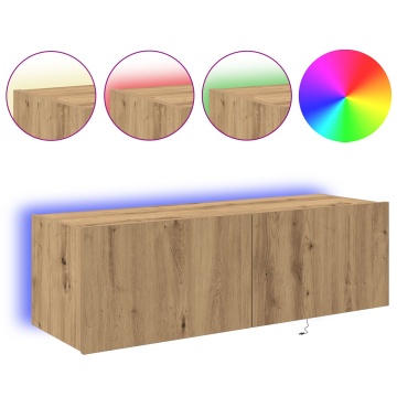 Dulap TV cu iluminare LED Stejar Artisan 100x35x31 cm - Img 4