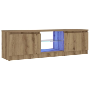 Dulap TV cu LED stejar artizanal 120x30x36cm lemn prelucrat - Img 8