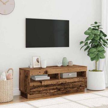 Dulap TV cu lumini LED lemn vechi 100x35x40 cm lemn prelucrat - Img 4