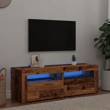 Dulap TV cu lumini LED lemn vechi 120x35x40 cm lemn prelucrat - Img 4
