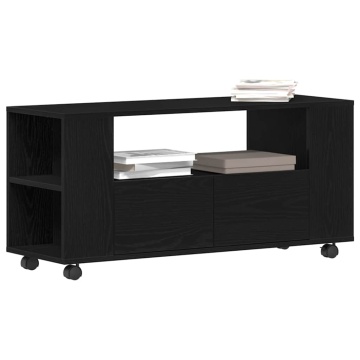 Dulap TV cu roți stejar negru 102x34,5x43 cm lemn prelucrat - Img 4