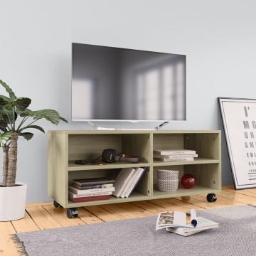 Dulap TV cu rotile, stejar sonoma, 90x35x35, lemn prelucrat - Img 1