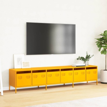 Dulap TV, galben muștar, 202x39x43,5 cm, oțel laminat la rece - Img 3
