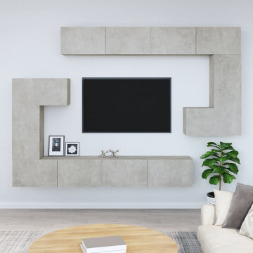 Dulap TV montat pe perete, gri beton, lemn prelucrat - Img 1