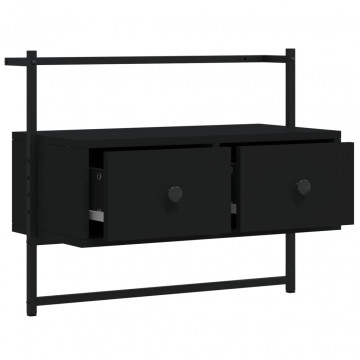 Dulap TV montat pe perete, negru, 60,5x30x51 cm, lemn prelucrat - Img 8