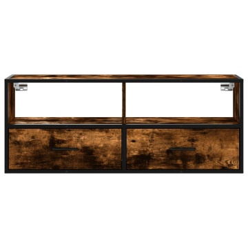 Dulap TV stejar fumuriu 100x31x39,5 cm, lemn prelucrat și metal - Img 4