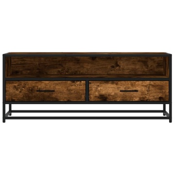 Dulap TV stejar fumuriu, 100x34,5x40 cm lemn prelucrat și metal - Img 4