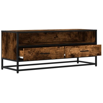 Dulap TV stejar fumuriu, 100x34,5x40 cm lemn prelucrat și metal - Img 6