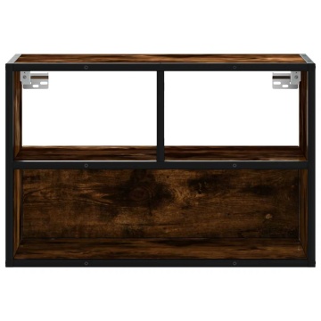 Dulap TV stejar fumuriu, 60x31x39,5 cm, lemn prelucrat și metal - Img 4
