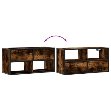 Dulap TV stejar fumuriu, 80x31x39,5 cm, lemn prelucrat și metal - Img 6