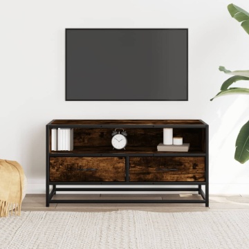 Dulap TV stejar fumuriu, 80x34,5x40 cm, lemn prelucrat și metal - Img 3