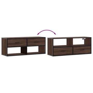 Dulap TV, stejar maro, 100x31x39,5 cm, lemn prelucrat și metal - Img 6