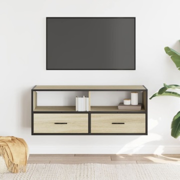 Dulap TV stejar sonoma, 100x31x39,5 cm, lemn prelucrat și metal - Img 3