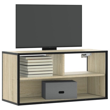 Dulap TV, stejar sonoma, 80x31x39,5 cm, lemn prelucrat și metal - Img 1