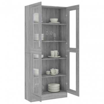 Dulap vitrină, gri sonoma, 82,5x30,5x185,5 cm, lemn prelucrat - Img 6