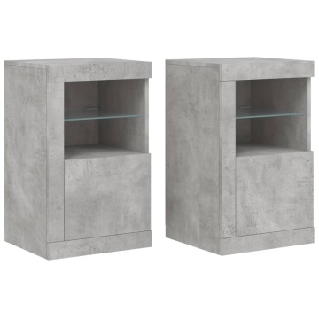 Dulapuri laterale cu lumini LED 2 buc. gri beton lemn prelucrat - Img 2