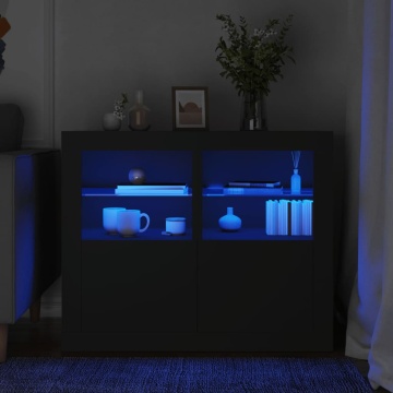 Dulapuri laterale cu lumini LED 2 buc. negru lemn prelucrat - Img 1