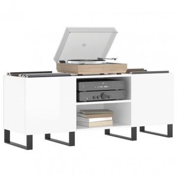 Dulapuri pentru discuri alb lucios 121x38x48 cm, lemn prelucrat - Img 3