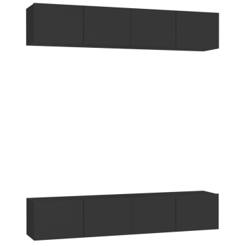 Dulapuri TV, 4 buc., negru, 80x30x30 cm, lemn prelucrat - Img 2