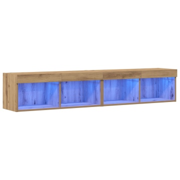 Dulapuri TV cu lumini LED 2 buc Artisan Stejar 80x30x30 cm - Img 2