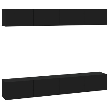 Dulapuri TV de perete, 4 buc., negru, 100x30x30 cm - Img 2