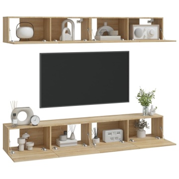 Dulapuri TV de perete, 4 buc, stejar sonoma, 100x30x30 cm - Img 3