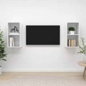 Dulapuri TV montate pe perete, 2 buc., alb extralucios, PAL - Img 1