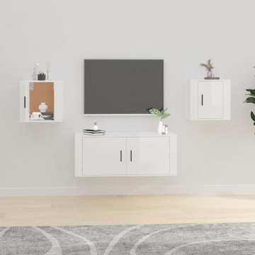 Dulapuri TV montate perete 2 buc. alb extralucios 40x34,5x40 cm - Img 1