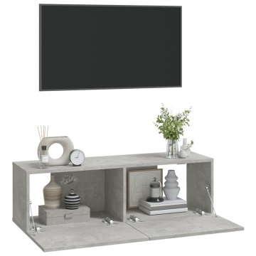 Dulapuri TV perete 2 buc. gri beton 100x30x30 cm lemn compozit - Img 4