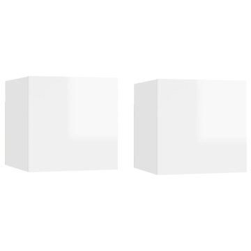 Dulapuri TV suspendate, 2 buc., alb extralucios, 30,5x30x30 cm - Img 2