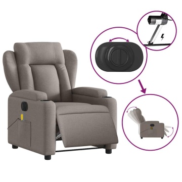 Fotoliu electric de masaj rabatabil, gri taupe, textil - Img 5