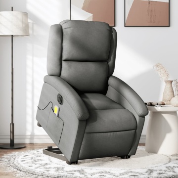 Fotoliu electric masaj rabatabil cu ridicare, gri închis textil - Img 1