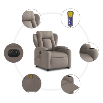 Fotoliu electric masaj rabatabil cu ridicare, gri taupe, textil - Img 7