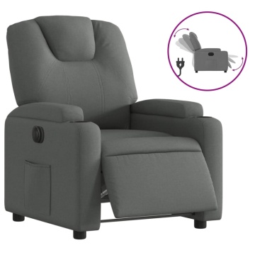 Fotoliu rabatabil electric, gri închis, material textil - Img 2