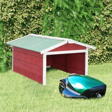 Garaj mașină de tuns iarba robot roșu&alb 72x87x50 cm lemn brad - Img 1