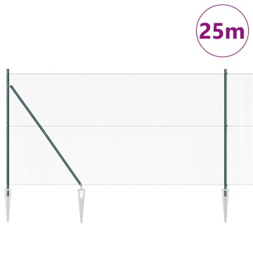 Gard din Plasă Sudată cu 13 Stâlpi cu Vârf Verde 1.5x25 m Oțel - Img 3