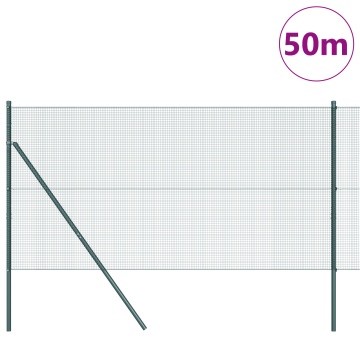 Gard din sârmă sudată cu 13 stâlpi verzi 1x50 m din oțel - Img 3