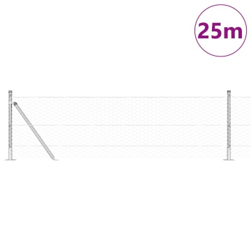 Gard hexagonal 0,6x25 m din oțel galvanizat, Stâlpi de gard cu plăci de bază 13 buc Ø32mm 70cm din oțel galvanizat - Img 3