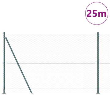 Gard hexagonal verde 1,6x25 m din oțel, Stâlpi de gard cu plăci de bază 13 pcs Ø32mm 88,5cm din oțel galvanizat - Img 3
