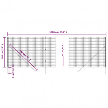 Gard plasă de sârmă, antracit, 1,4x10 m, oțel galvanizat - Img 5